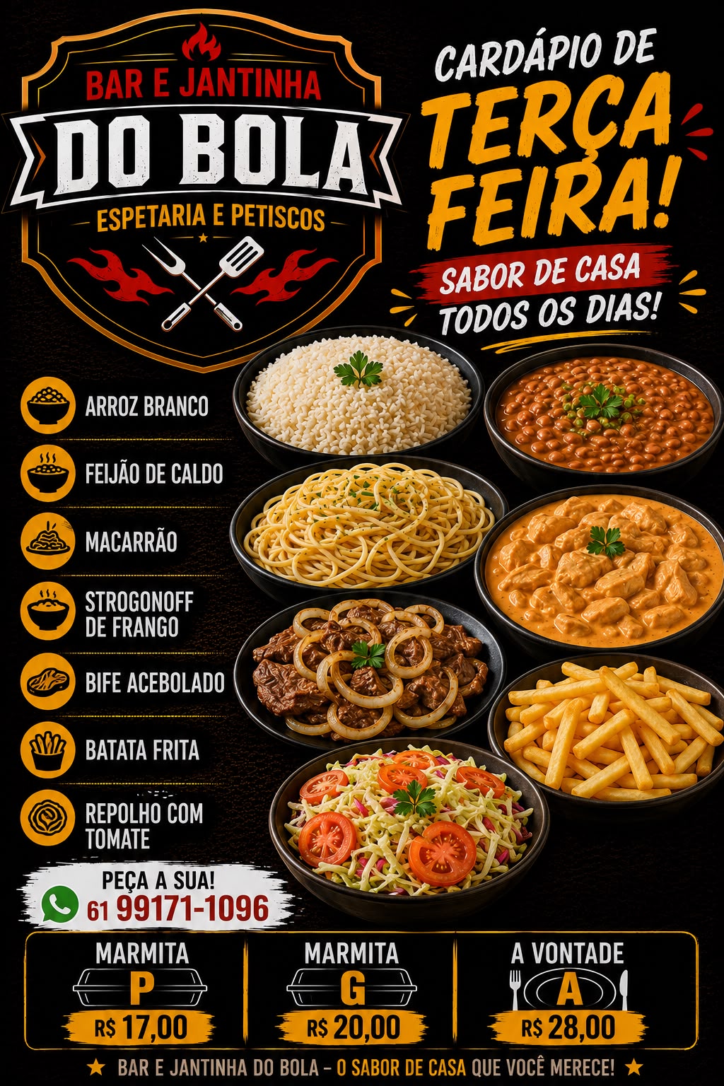 Cardápio da jantinha do Bar e Jantinha do Bola